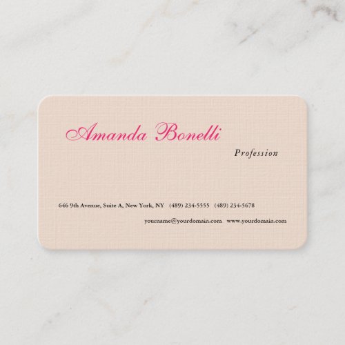 Luxury Linen Champagne Pink Plain Minimalist Business Card