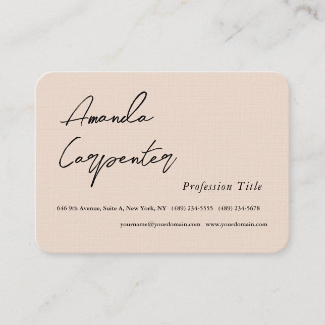Luxury Linen Champagne Pink Plain Minimalist Business Card (Front)