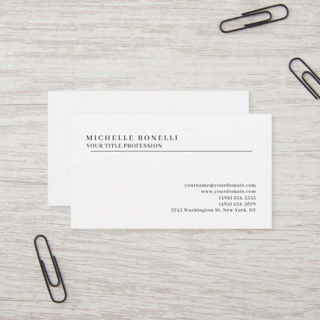 Luxury Linen Classical Plain Professional Business Card (Front/Back In Situ)