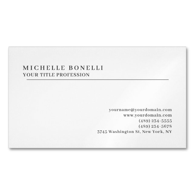 Luxury Linen Classical Plain Professional Business Card Magnet (Front)