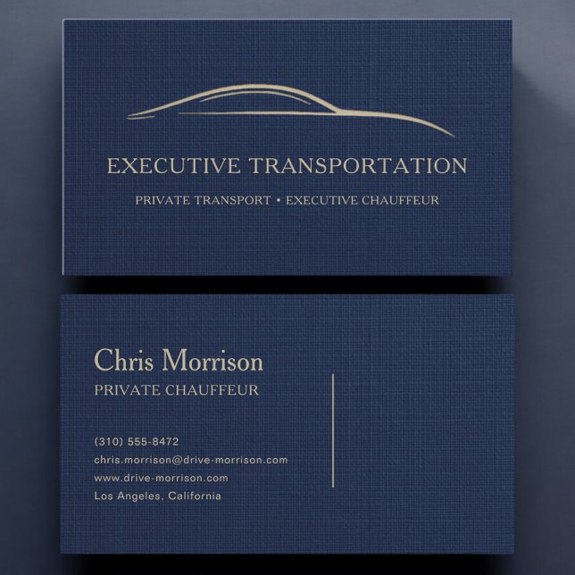Luxury Linen Executive Transport Navy Blue Business Card (Creator Uploaded)