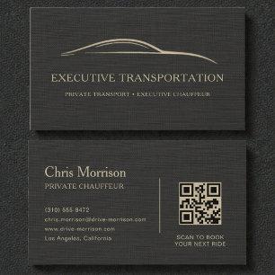 Luxury Linen Transport Car QR Code Black & Gold Business Card