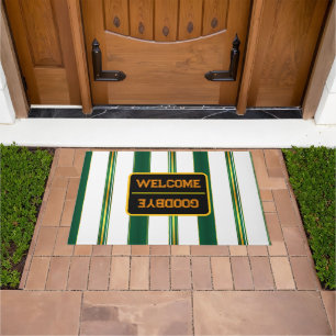 Luxury Linen Trendy Green Gold Texture Collection Doormat