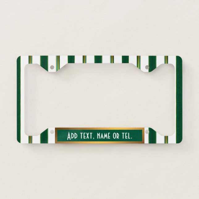 Luxury Linen Trendy Green Gold Texture Collection License Plate Frame (Front)