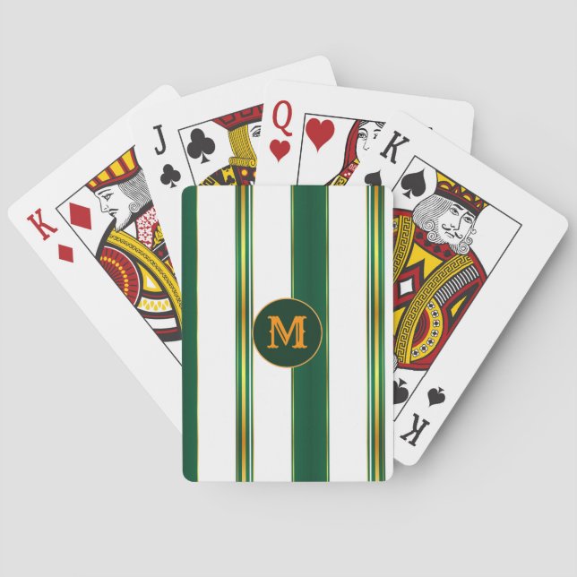 Luxury Linen Trendy Green Gold Texture Collection Poker Cards (Back)