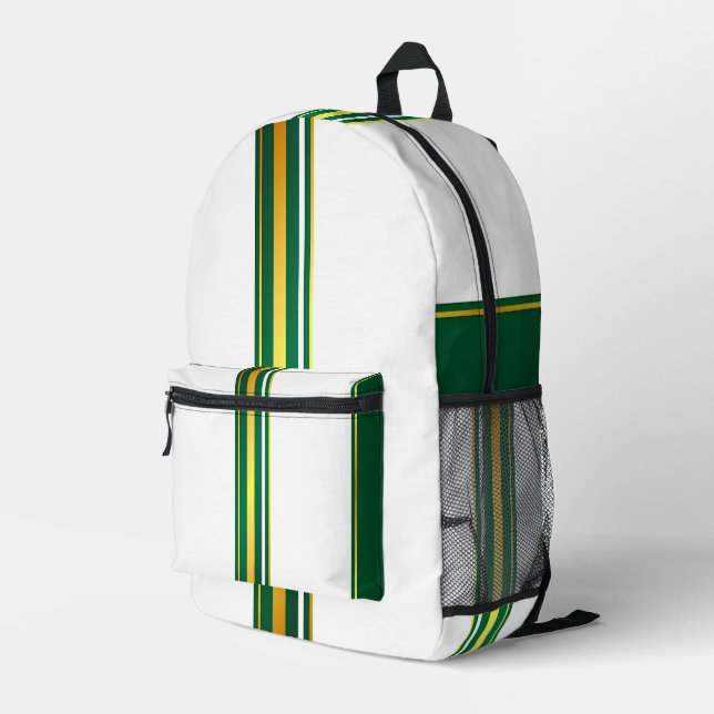Luxury Linen Trendy Green Gold Texture Collection Printed Backpack (Back Corner Right)