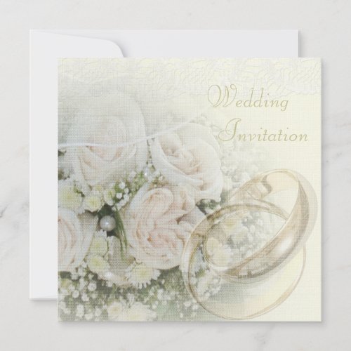 Luxury Linen Wedding Bands Roses Doves  Lace Invitation