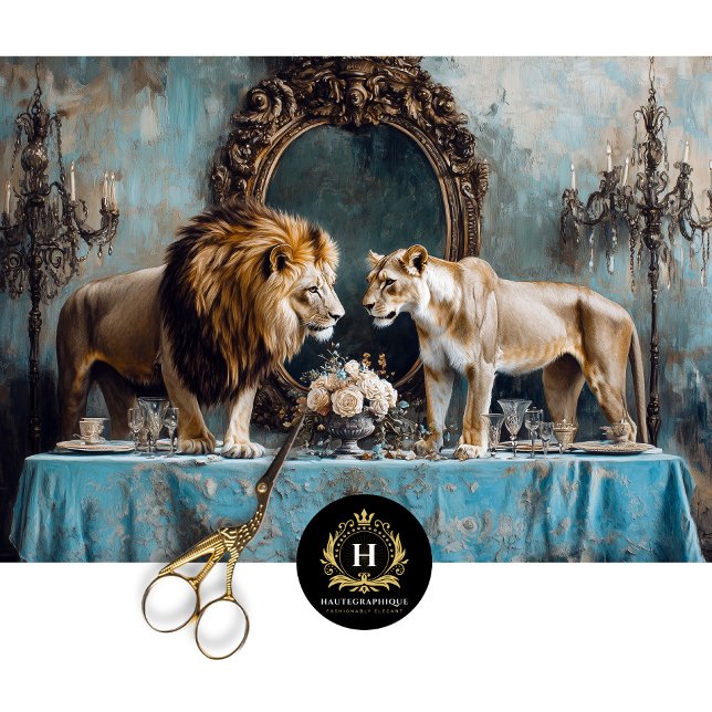 Luxury Lion Couple Blue Floral Wedding Table Tissue Paper (Creator Uploaded)
