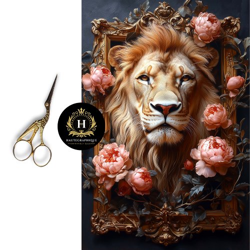 Luxury Lion Portrait Pink Floral Ornate Frame  Tissue Paper
