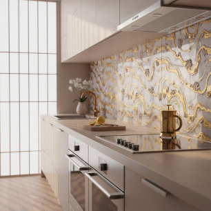 Luxury Liquid Gold & White Marble Design Ceramic Tile