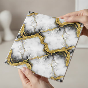 Luxury Liquid Gold White Marble Elegant Ceramic Tile