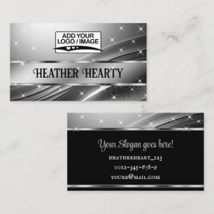 Luxury Liquid Silver Gray Steel Shimmer with Logo Business Card