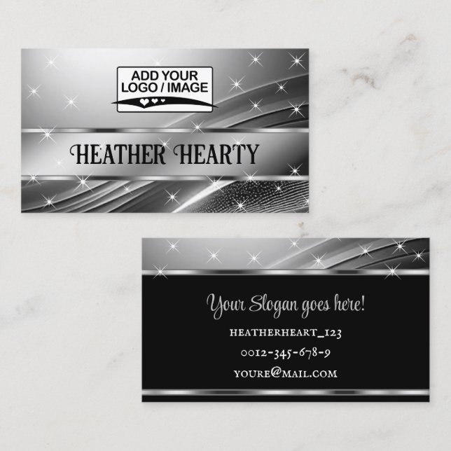 Luxury Liquid Silver Gray Steel Shimmer with Logo Business Card (Front/Back)