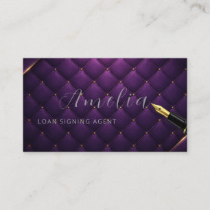 Luxury Loan Signing Agent Purple Quilted Business Card