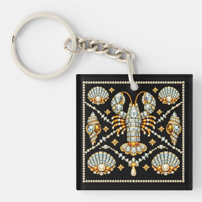 Luxury Lobster Bejewelled Patterned Design Diamond Keychain (Front)