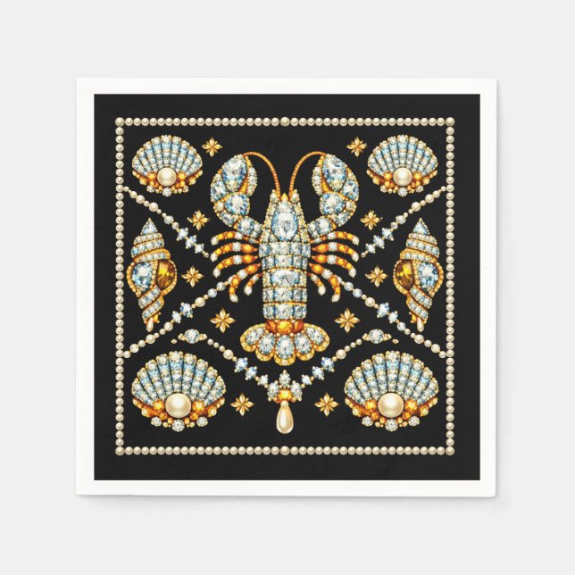 Luxury Lobster Bejewelled Patterned Design Diamond Napkins (Front)