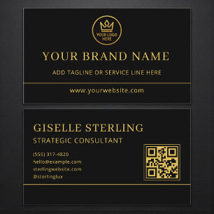 Luxury Logo Black Gold QR Code Business Card