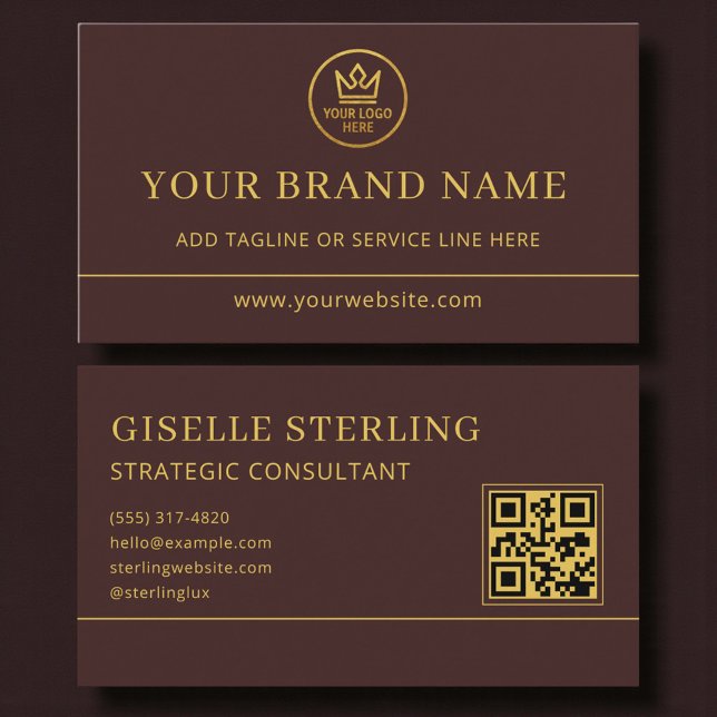 Luxury Logo Burgundy Gold QR Code Business Card (Creator Uploaded)