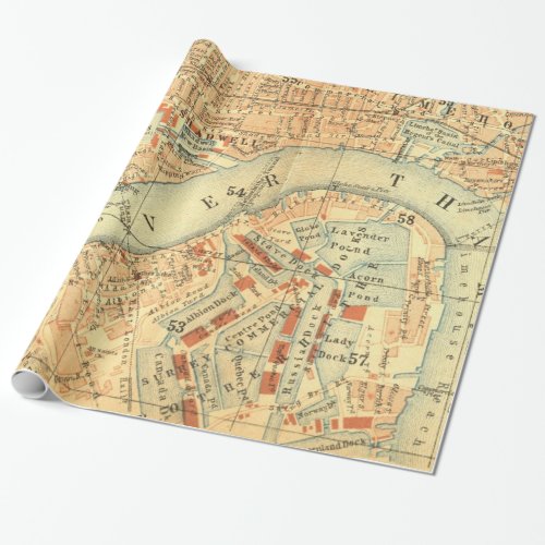 Luxury London River  Thames vintage map Wrapping Paper