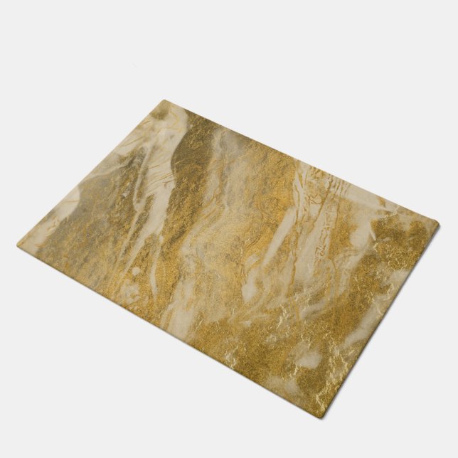 Luxury Look Marble Door Mat Rug - Gold & Tan (Angled)