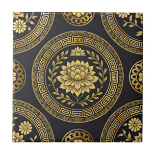 Luxury Lotus Mandala Gold Emblem Ceramic Tile