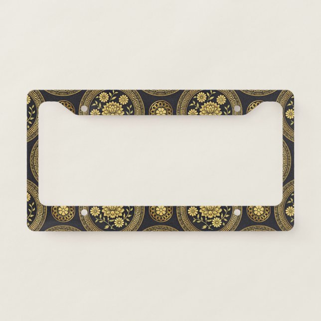 Luxury Lotus Mandala Gold Emblem License Plate Frame (Front)