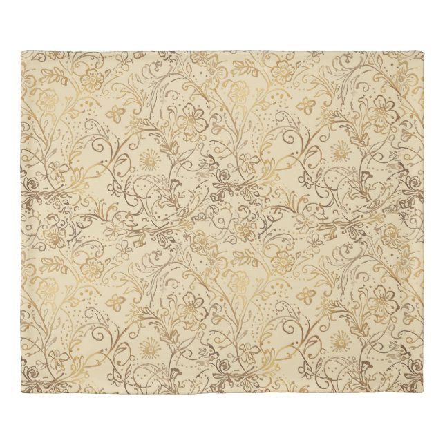 Luxury, Lovely Gold Flowers Pattern Duvet Cover (Front)