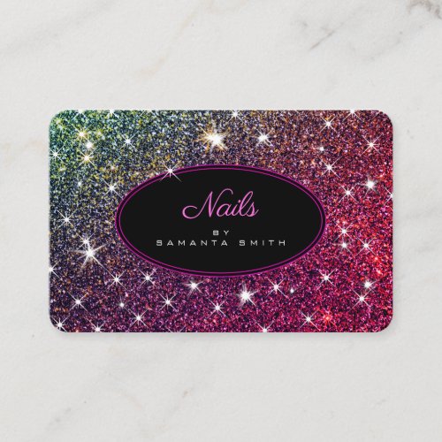Luxury Luminous Pink Purple Glitter Stars Nails Business Card