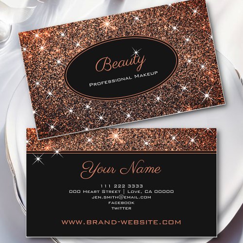 Luxury Luminous Rose Gold Glitter Beauty Makeup Business Card