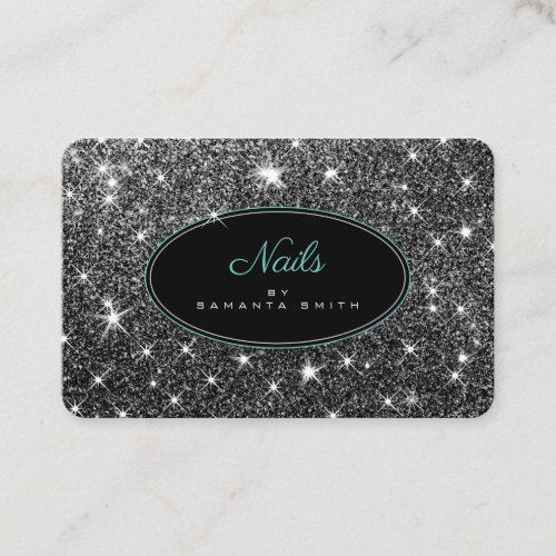 Luxury Luminous Silver Glitter Stars Elegant Nails Business Card