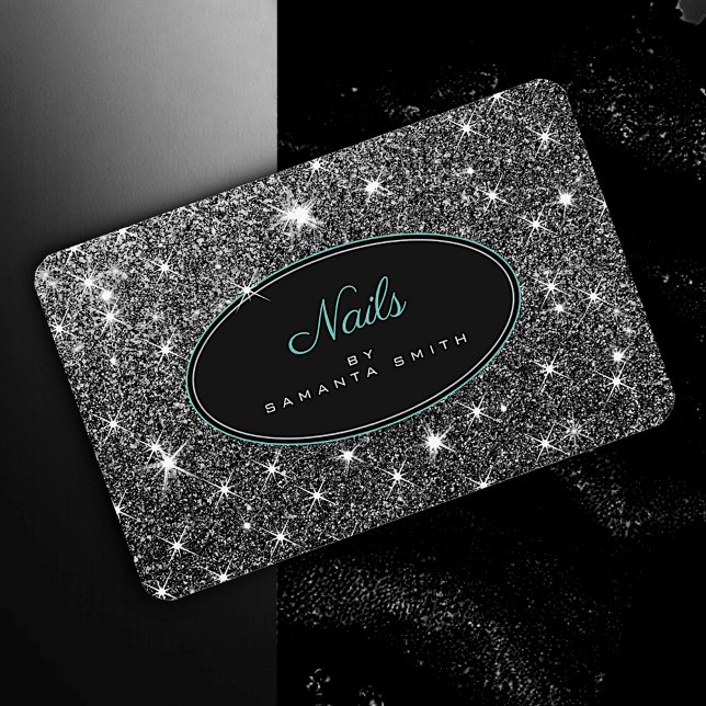 Luxury Luminous Silver Glitter Stars Elegant Nails Business Card (Creator Uploaded)