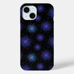 Luxury Magic Blue Purple Floral Black Abstract Art iPhone 15 Case