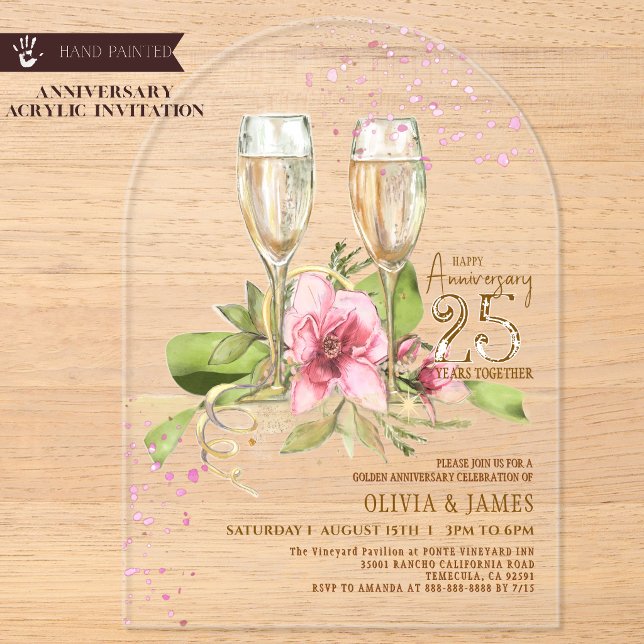 Luxury Magnolia Watercolor Acrylic Anniversary Invitations (Luxury Magnolia Watercolor Acrylic Anniversary Invitations)