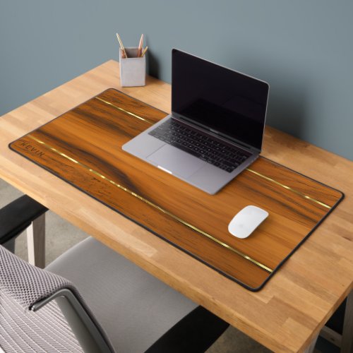 Luxury Mahogany Wood Texture 2 Gold Accent Desk Mat