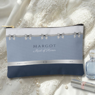 Luxury Maid of Honor Slate Blue Cosmetics Accessory Pouch