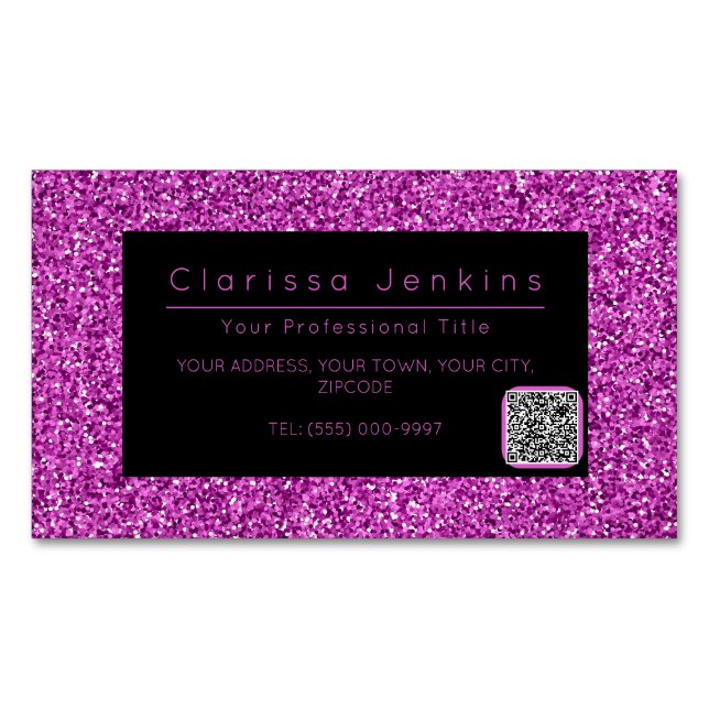 luxury makeup artist black and pink glitter business card magnet (Front)