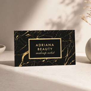 Luxury Makeup Artist Salon Black Gold Marble Business Card