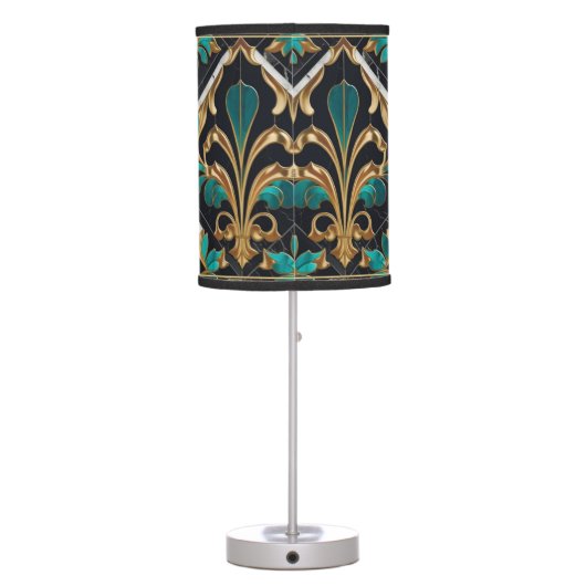 Luxury Malachite Art Deco Floral Marbled Pattern Table Lamp (Back)