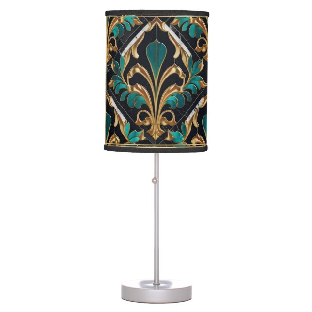 Luxury Malachite Art Deco Floral Marbled Pattern Table Lamp (Front)