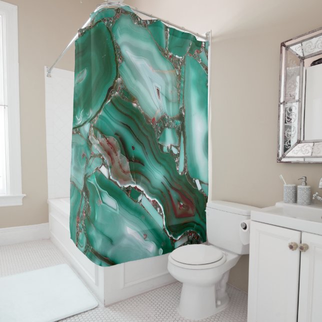 Luxury Malachite Gemstone Agate Marble Shower Curtain (In Situ)
