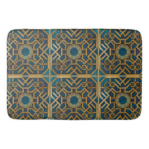 Luxury Marble art Deco Blue Gold Greek Key Bath Mat