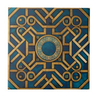 Luxury Marble art Deco Blue Gold Greek Key