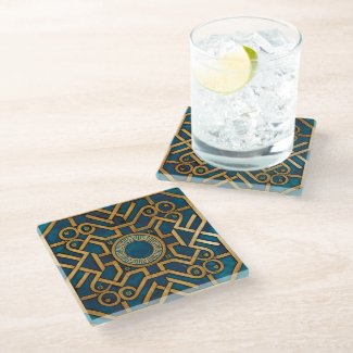 Luxury Marble art Deco Blue Gold Greek Key