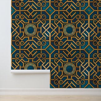 Luxury Marble art Deco Blue Gold Greek Key