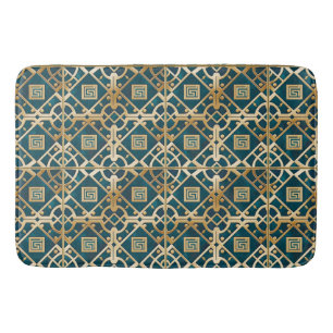 Luxury Marble Art Deco Greek Key Sea Green Gold Bath Mat