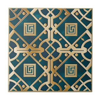 Luxury Marble Art Deco Greek Key Sea Green Gold