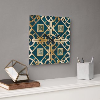 Luxury Marble Art Deco Greek Key Sea Green Gold