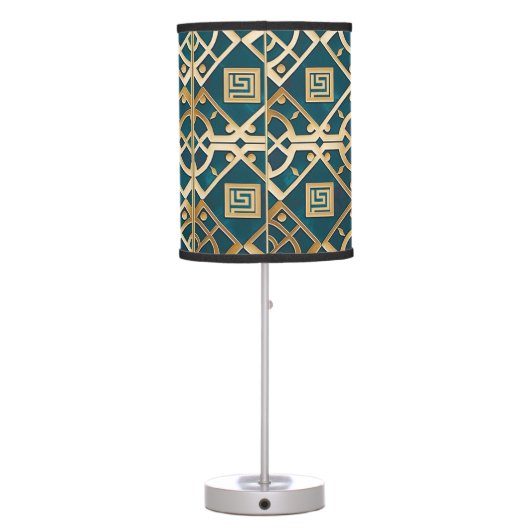 Luxury Marble Art Deco Greek Key Sea Green Gold Table Lamp (Back)