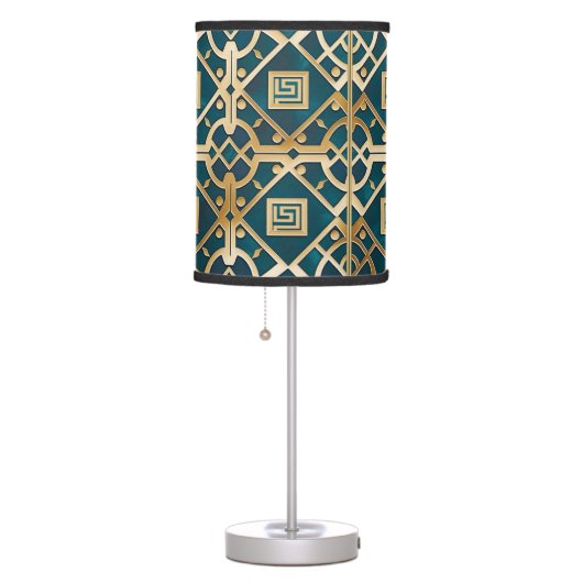 Luxury Marble Art Deco Greek Key Sea Green Gold Table Lamp (Right)