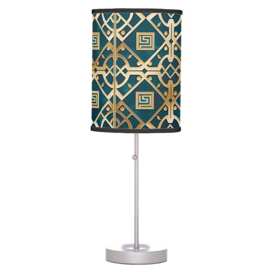 Luxury Marble Art Deco Greek Key Sea Green Gold Table Lamp (Front)